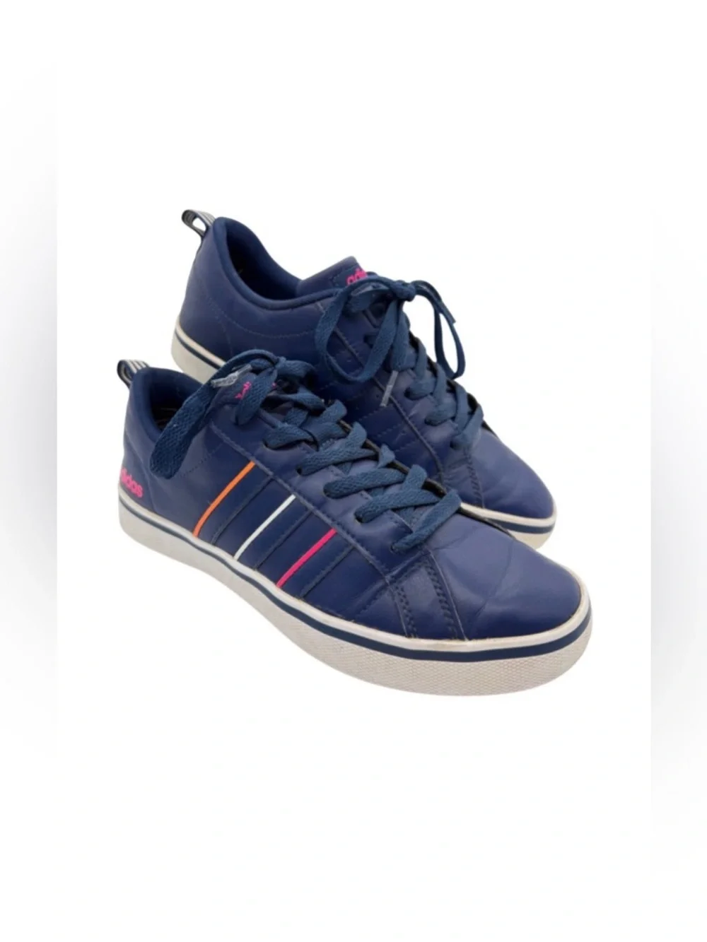 Adidas VS Pace Sneakers Women‎ Size 7 Navy Blue Pink Orange Stripes Retro Shoes